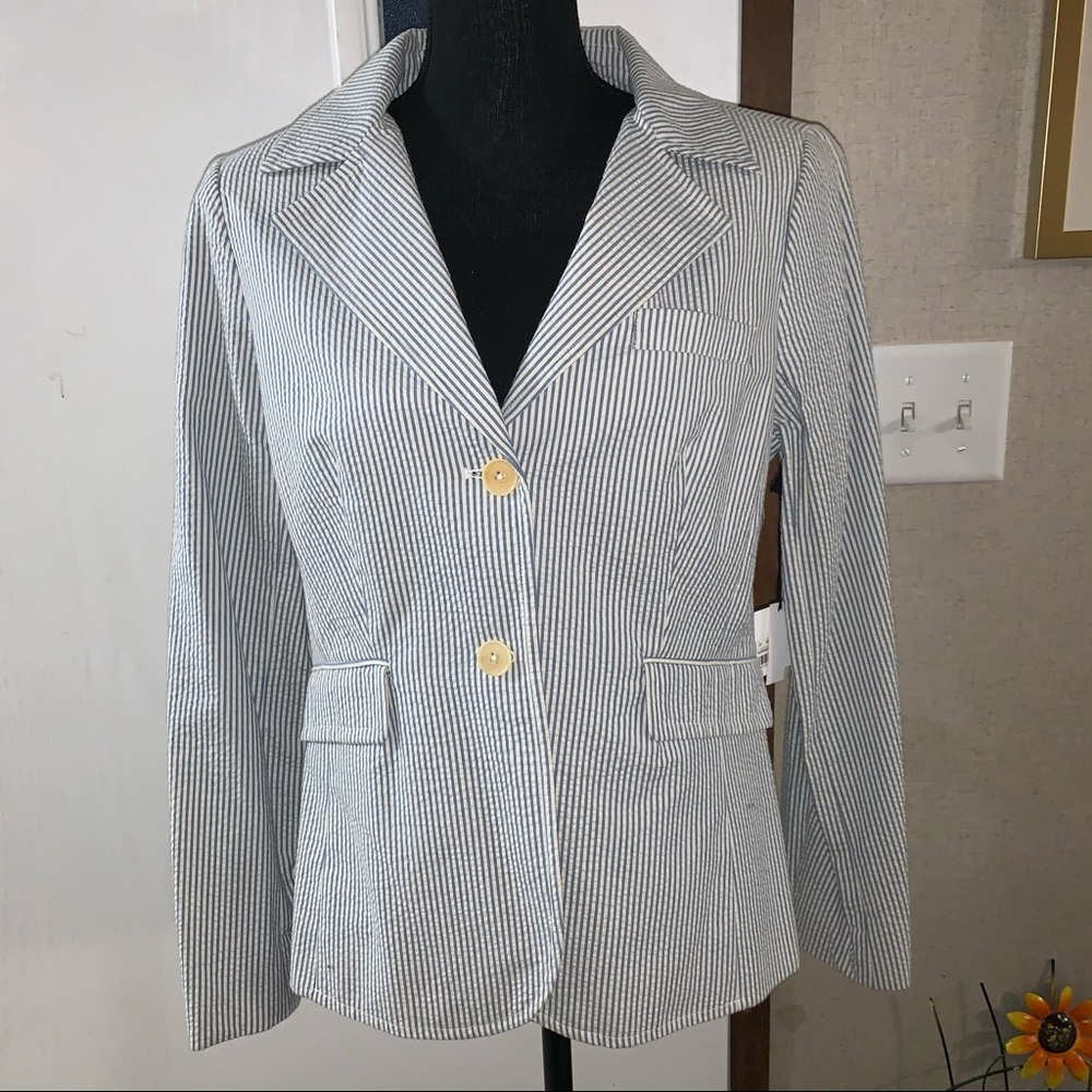 Kate Hill blazer size 12p NWT Blue and white striped